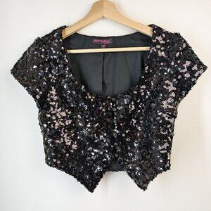 Betsey Johnson Sequined Black Sparkle Button Up Vest S